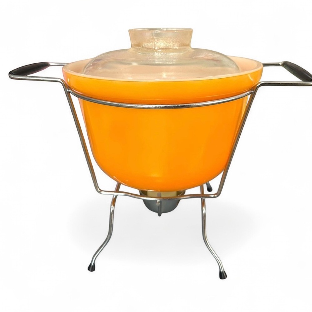 Agee Crown Pyrex Mandarin Tubby Casserole Complete Set Lid Stand Candle